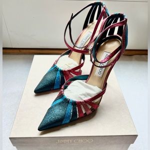 Jimmy Choo Travis 100 pumps in Raspberry with glitter fabric. Size 41. Worn once